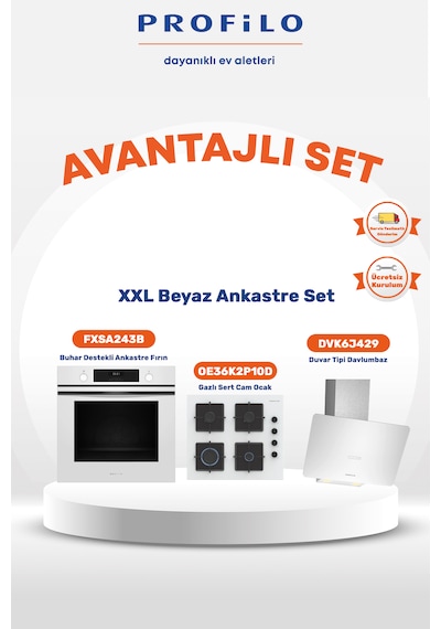 Profilo FXSA243B - OE36K2P10D - DVK6J429  Beyaz XXL Fırınlı Buharlı Ankastre Set