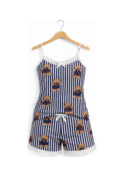Belpa Sıla Sella Bamboo Kadın Şortlu Pijama Takımı Askılı Dantel Detaylı Lacivert