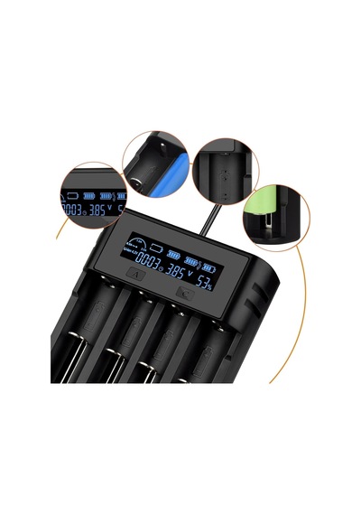 Batteries Lii-800 Akıllı Li-ion Pil Şarj Cihazı, Type-c Girişli, Lcd Ekranlı, 4 Slot Şarj, Li-ion & Ni-mh Uyumlu 18650/21700 / Aa/aaa