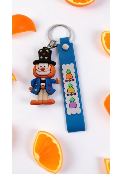 Sevimli Karakter Garfield Figürlü Renkli Anahtarlık Seti 2'li Silikon Kayışlı Çanta Aksesuar