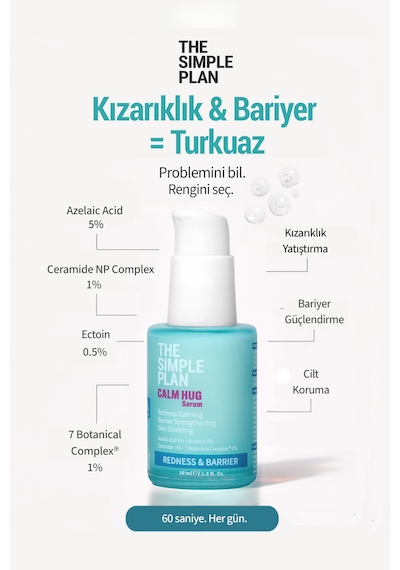 The Simple Plan Calm Hug Serum %5 Azelaik Asit + %0,5 Ektoin + %1 Seramid, Kızarıklık Ve Bariyer, 30 Ml