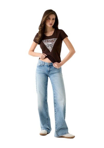 Guess W6gı19k3042k3042 Ss Cn Zebra Triangle Kadın Tişört Kahverengi