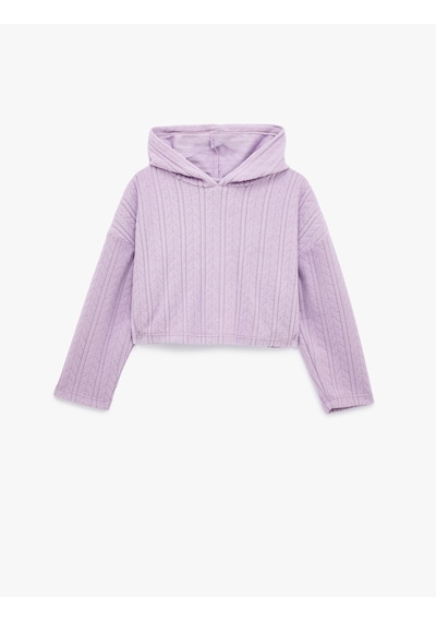 Koton Uzun Kollu Basic Kapşonlu Sweatshirt Lila 7wkg10324ak