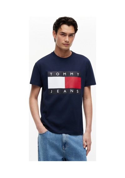 Tommy Hilfiger Tjm Reg Bıg Flag Ss Tee Ext Erkek Mavi T-shirt - Dm0dm22645