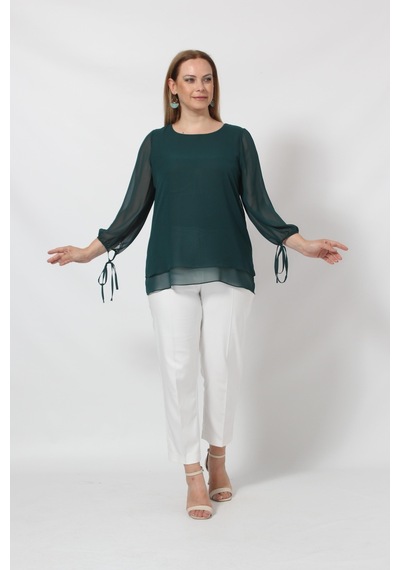 Moda Berray 3243-1 Petrol Kol Ucu Bağlama Detaylı Bluz 001