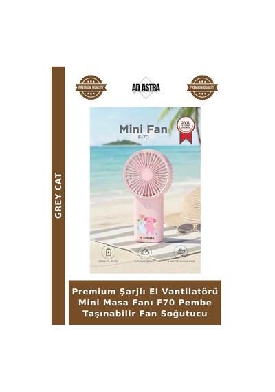 Premium Şarjlı El Vantilatörü Mini Masa Fanı F70 Pembe Taşınabilir Fan Soğutucu