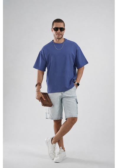 King Brich Oversize Kalıp Basic %100 Pamuklu Erkek Tişört Lacivert