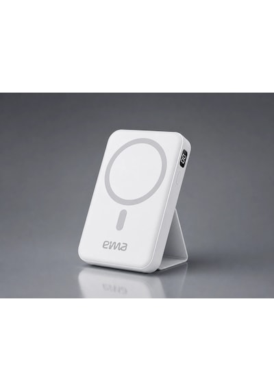 Eima 10000 Mah Magsafe Powerbank Standlı Kablosuz Şarj Cihazı Dijital Göstergeli Hızlı Şarj Beyaz