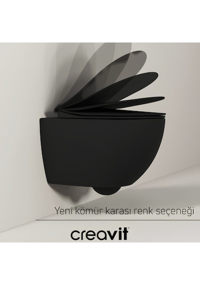 Creavit Free Kanalsız Kömür Karası Asma Klozet Set Fe322, Creavit Kömür Karası Terra Gömme Rezervuar Seti Siyah