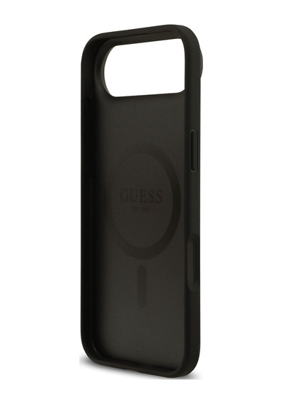 Apple Uyumlu iPhone 17 Air Kılıf Guess Lisanslı M-safeli Taneli Çiçek Tasarımlı Metal Yazı Logolu Siyah Siyah