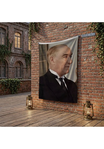 Gazi Mustafa Kemal Atatürk Yan Portre Poster Bayrak Raşel Kumaş 100x150 Cm Ata58 Diğer