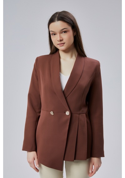 Kahverengi Regular Fit Pile Detaylı Blazer Ceket Kahverengi