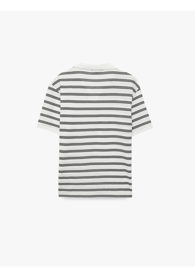 Koton Regular Fit Kısa Kollu Çizgili Polo Yaka Tişört Siyah Çizgili 6sam10073mk