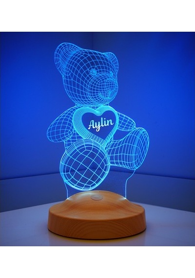 3D Led Lamba 3 Boyutlu Ayı Teddy Kişiye Özel Hediye Gecelambası