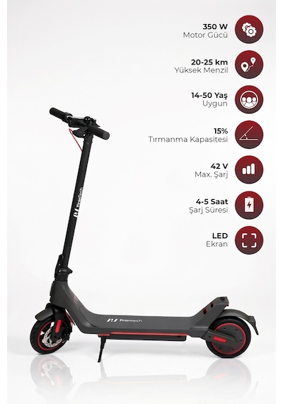 A1 Elektrikli Scooter 350w Güç - Kırmızı Kırmızı - Siyah