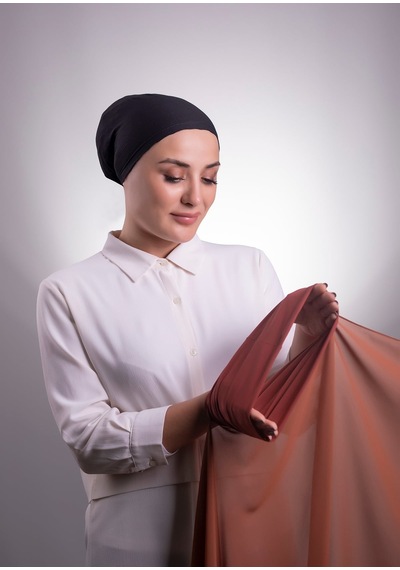 Halven Koyu Kiremit Pratik Hazır Geçmeli Şal Şifon Boru Boneli 3001 29