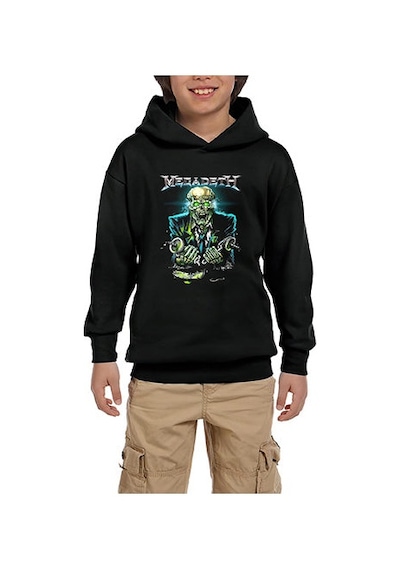 Zepplin Giyim Megadeth Skull Riot Siyah Çocuk Kapşonlu Sweatshirt