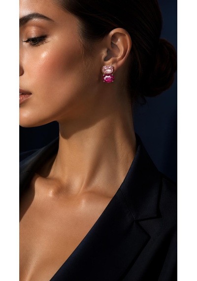 Pembe Fuşya Renkli Kristal Taşlı Panda Model Kadın Küpe Pembe - Fuşya