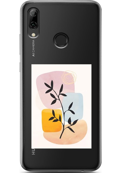Huawei P Smart 2019 Brush Leaf Tasarımlı Süper Şeffaf Telefon Kılıfı Çok Renkli