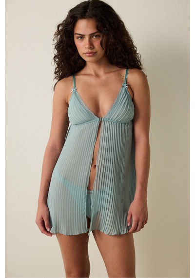 Penti Mint Çizgili Şifon Pliseli Balensiz Babydoll
