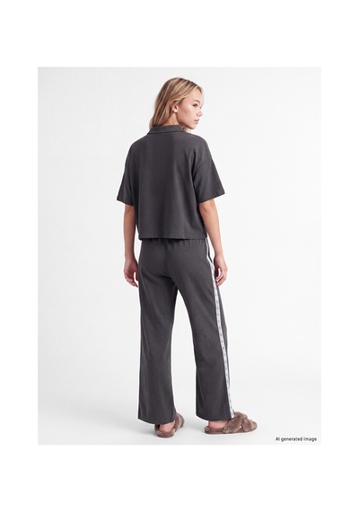 Lcw Young Antrasit Polo Yaka Baskılı Kadın Pijama Takım