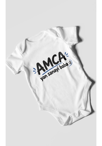 Morivokids Amca Ve Yan Sanayi Babaya Özel Kısa Kollu Bebek Body %100 Pamuk Beyaz
