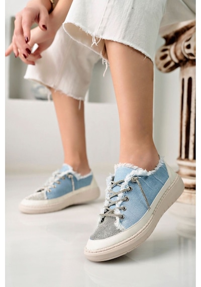 Craft Moda Neva Taşlı Düz Taban Kadın Kot Sneakers Mavi