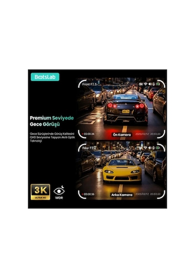 +360 Botslab G300H Pro ADAS 3K Ön+Arka WiFi+GPS 150° Geniş Açı Gece Görüşlü Araç İçi Kamera Dash Cam