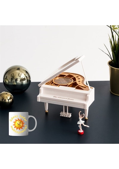 Dans Eden Balerinli Piyano Müzik Kutusu Kupa Bardak Hediye Seti