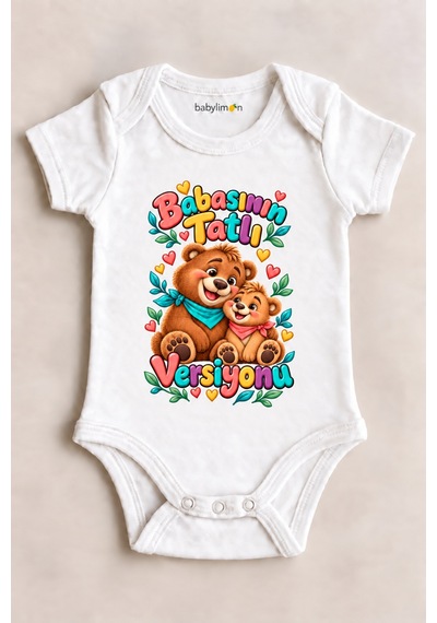 Babylimon Babasının Tatlı Versiyonu Beyaz Kısa Kollu Çıtçıtlı Bebek Zıbını Beyaz - 930083996 Beyaz