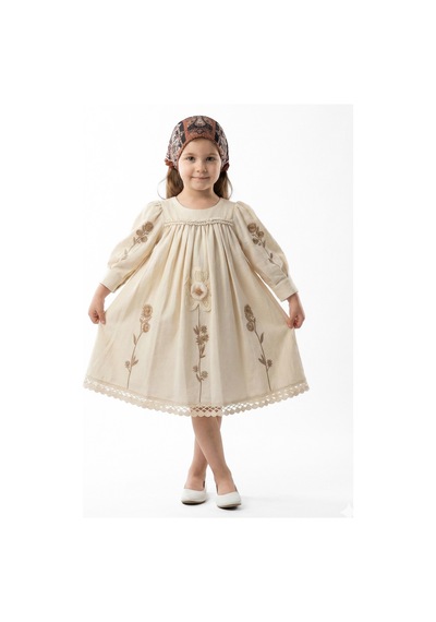Xo Kids Kız Çocuk Elbise 4-8 Yaş 929 Bej