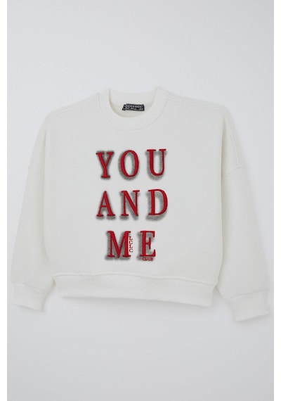 Locoloco Kız Çocuk Sweatshirt You And Me Yazı Nakışlı 9-14 Yaş, Ekru Ekru