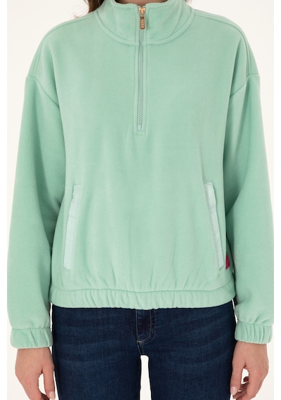 U.S. Polo Assn. Kadın Su Yeşili Dik Yaka Fermuarlı Polar Sweatshirt 50297401-VR048