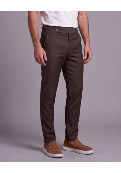 DefyModa Erkek Toka Detaylı Kumaş Pantolon Acı Kahverengi