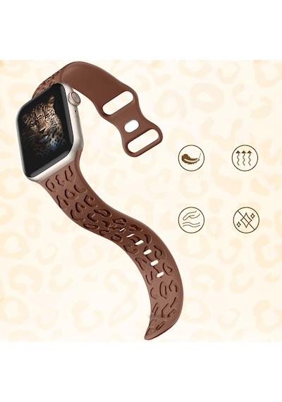 Apple Uyumlu  Watch  Ultra 1 Ve 2 49mm Leopar Desenli Yumuşak Silikon Kordon