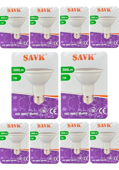 10 Adet Şavk 7w 6500k Beyaz Işık Par20 E27 Duylu Kalın Duy Led Spot Ampul