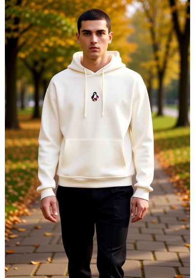 Benerly Erkek Kapüşonlu Standart Kol Kanguru Cep Sweatshirt Fonksiyonel D Ekru