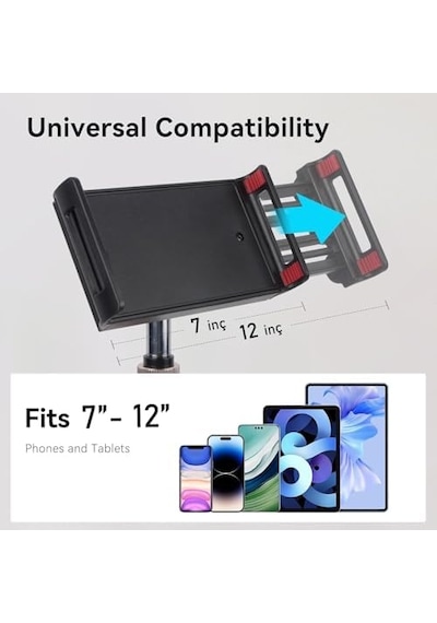 Tablet Ve İpad İle Uyumlu Stant 360 Döner, 90 Eğilebilir, 44cm Yükseklik Ayarlı, Alüminyum Alaşım, 12 İnç&apos E Kadar Tablet Uyumlu, Eller Serbest Okuma Çalışma Tutucu J2 12 İnç&apos E Kadar