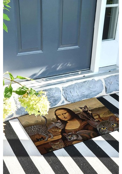 Mona Lisa Ve Kedileri Kapı Önü Paspası Dekoratif Kapı Paspası Dış Mekân Paspas Ev İçi Paspası 45x70cm Diğer