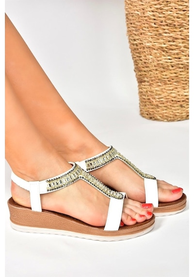 Fox Shoes Beyaz Taşlı Günlük Kadın Sandalet M258311009