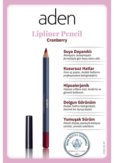Aden Lipliner Pencil - Dudak Kalemi 47 Cranberry Vişne 0
