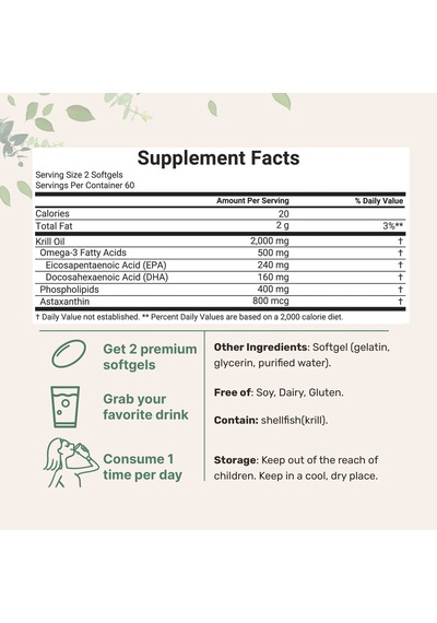 Antartic Krill Oil Astaxanthin & Omega -3 Dha + Epa 2,000 Mg 240 Softgels