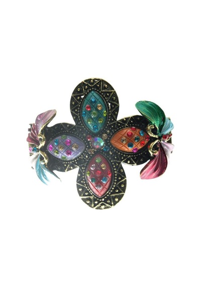 Hdmarketim Otantik Swarovski Taşlı Çiçekli Kelepçe Metal Bileklik Çok Renkli 14003302