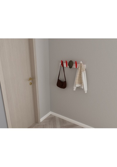 Hepsi3boyutlu Modern Duvar & Kapı Kanca Askılık - 5 Adet Kırmızı Kanca Askılık - Model No : 4 Kırmızı