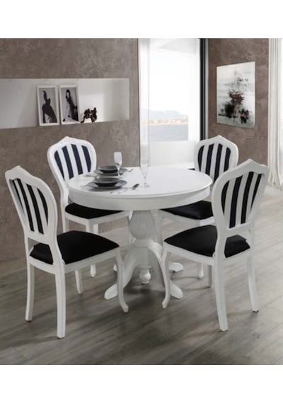 Onurdesign16 Baba Ayaklı Bambi Ahşap Siyah & Beyaz Boyalı Açılır Yemek Masasa