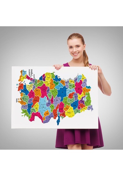 Es10 Türkiye Haritası Kanvas Tablo İl ve İlçeli Ayrıntılı Eğitici Dekoratif Tablo 3033 (150 x 85)