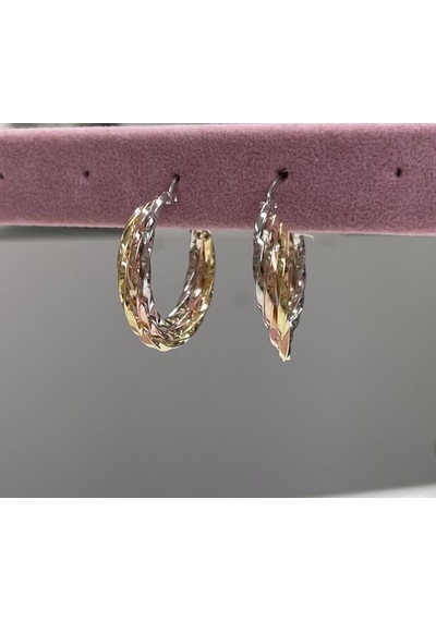 Gold Ve Rose Detay Halka Küpe Gümüş