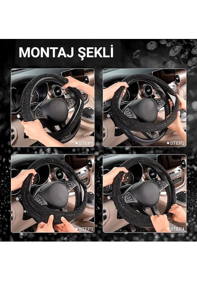 Taşlı Direksiyon Kılıfı Kadın Sürülere Özel Gümüş Taşlı Geçmeli Direksiyon Kılıfı