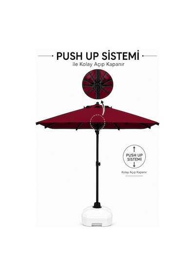 Alubrella Bordo 210x210 Kare 8 Çelik Tel Bahçe Şemsiyesi Bidonlu