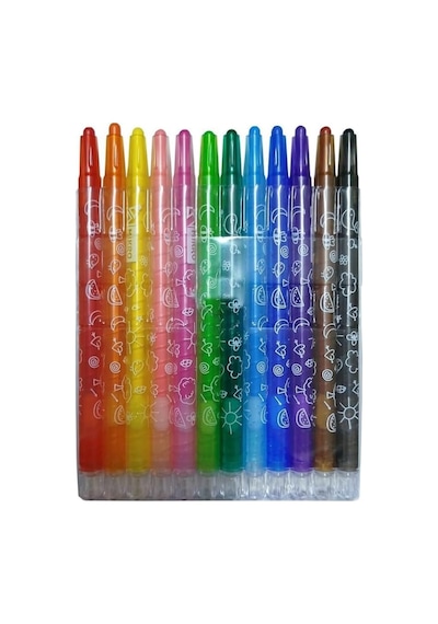 Çevirmeli 12 Li Mum Boya Uzun 1 Paket Mikro 12 Renk Çevirmeli Mum Boya Pastel Silinebilir Mum B Tek Renk